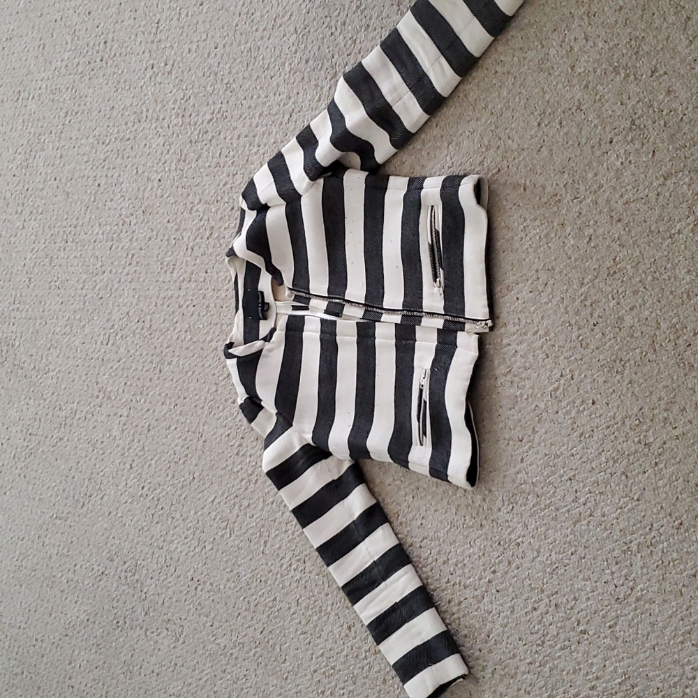 Stripped full zip blazer/ moto jacket